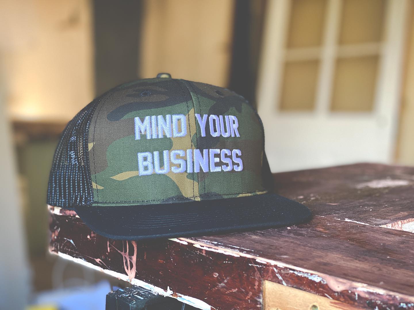 Mind Your Business Camo / Black Meshback Hat