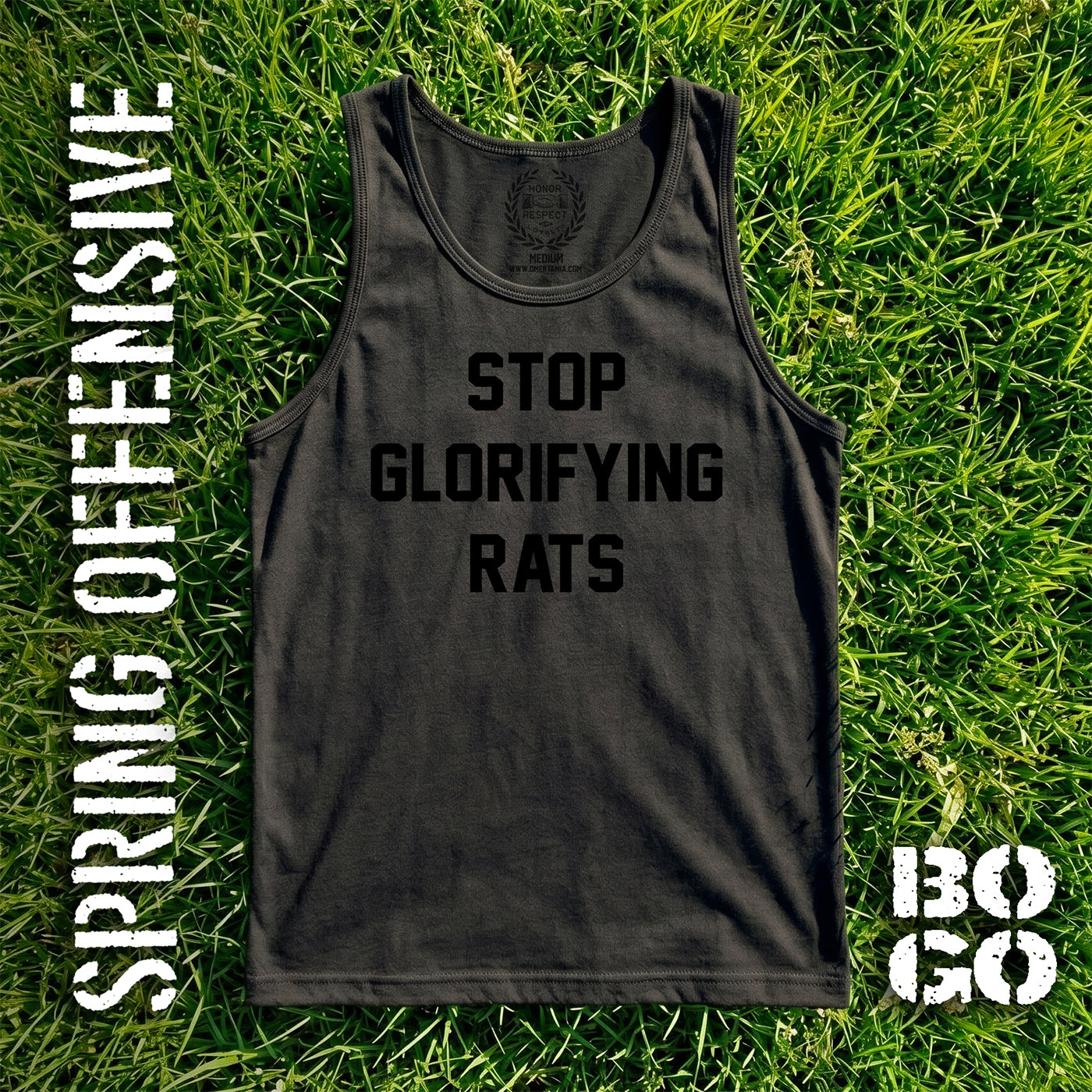 Stop Glorifying Rats BLACK ON BLACK Tank Top