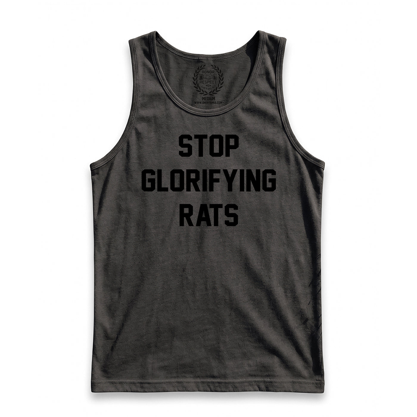 Stop Glorifying Rats BLACK ON BLACK Tank Top